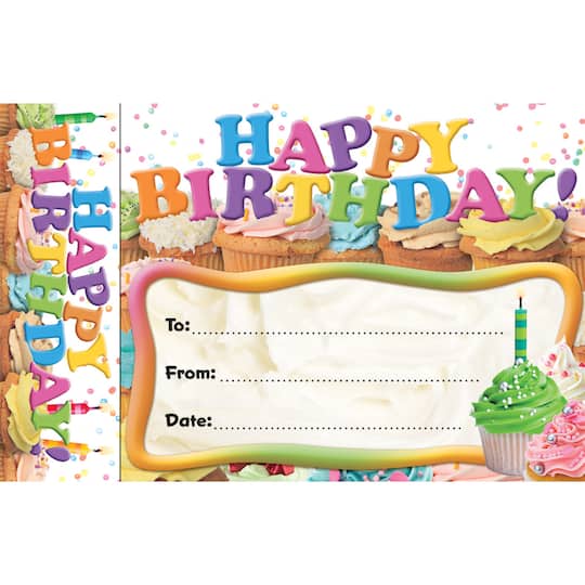 Edupress&#xAE; Happy Birthday Cupcakes Bookmark Awards, 6 Packs of 30